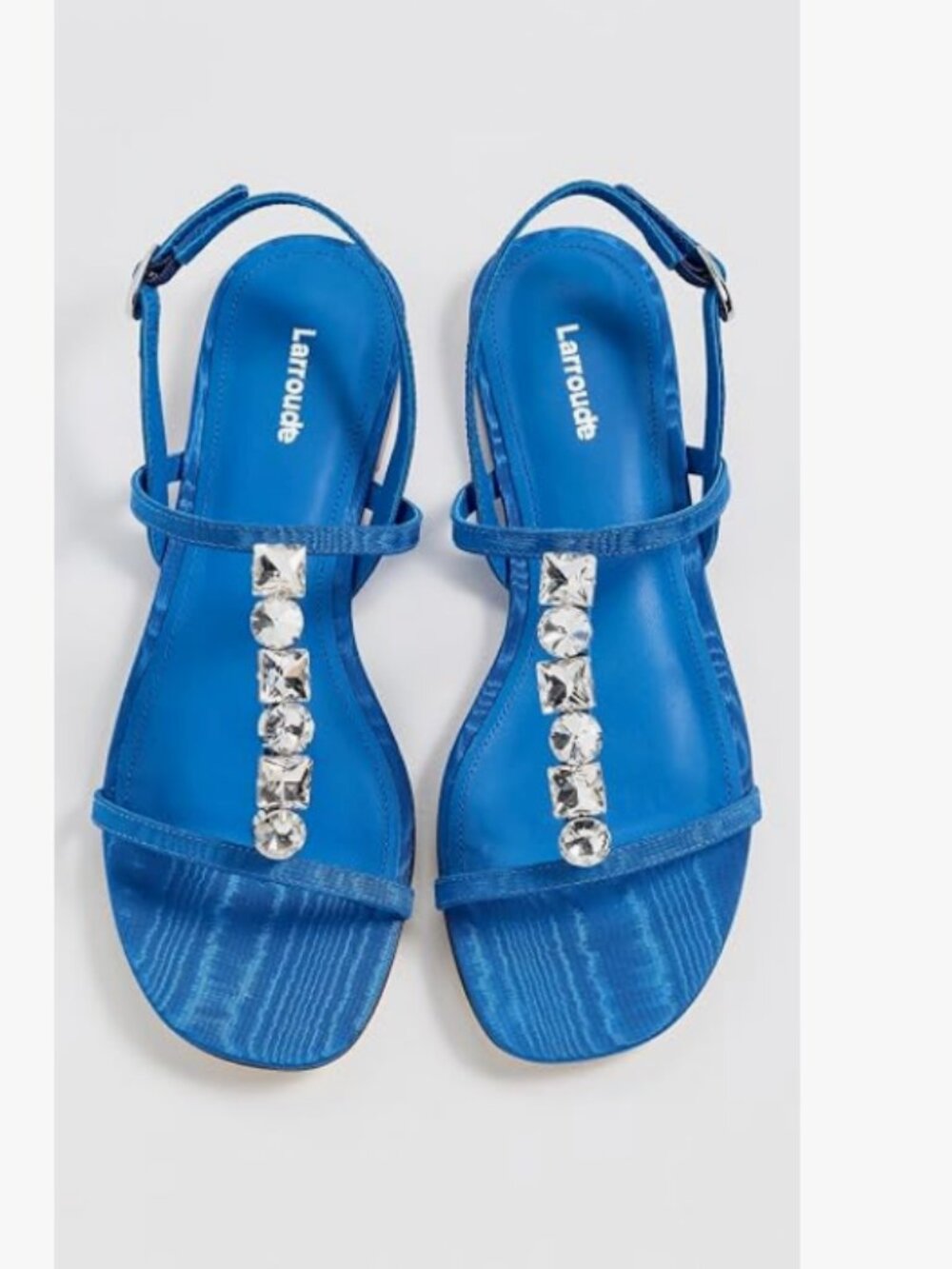 Larroudé Women's Calypso Flat Sandals size 9.5 new in box azure blue crystals